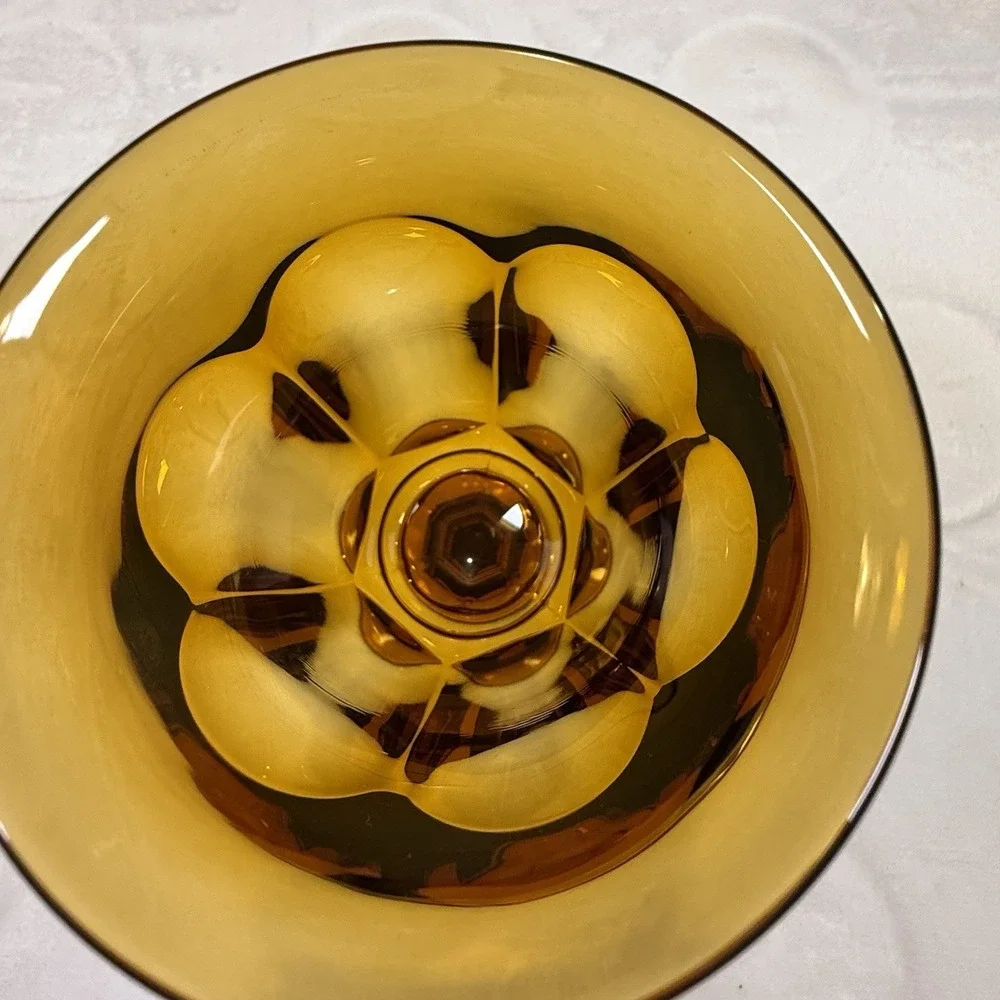 Imperial Lenox Amber Glass Goblets Set of 6 Vintage MCM Paneled Stemware